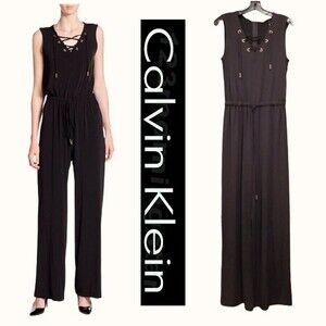 Calvin Klein NEW Old Money Lace-Up Gold-Grommets Drawstring Jumpsuit